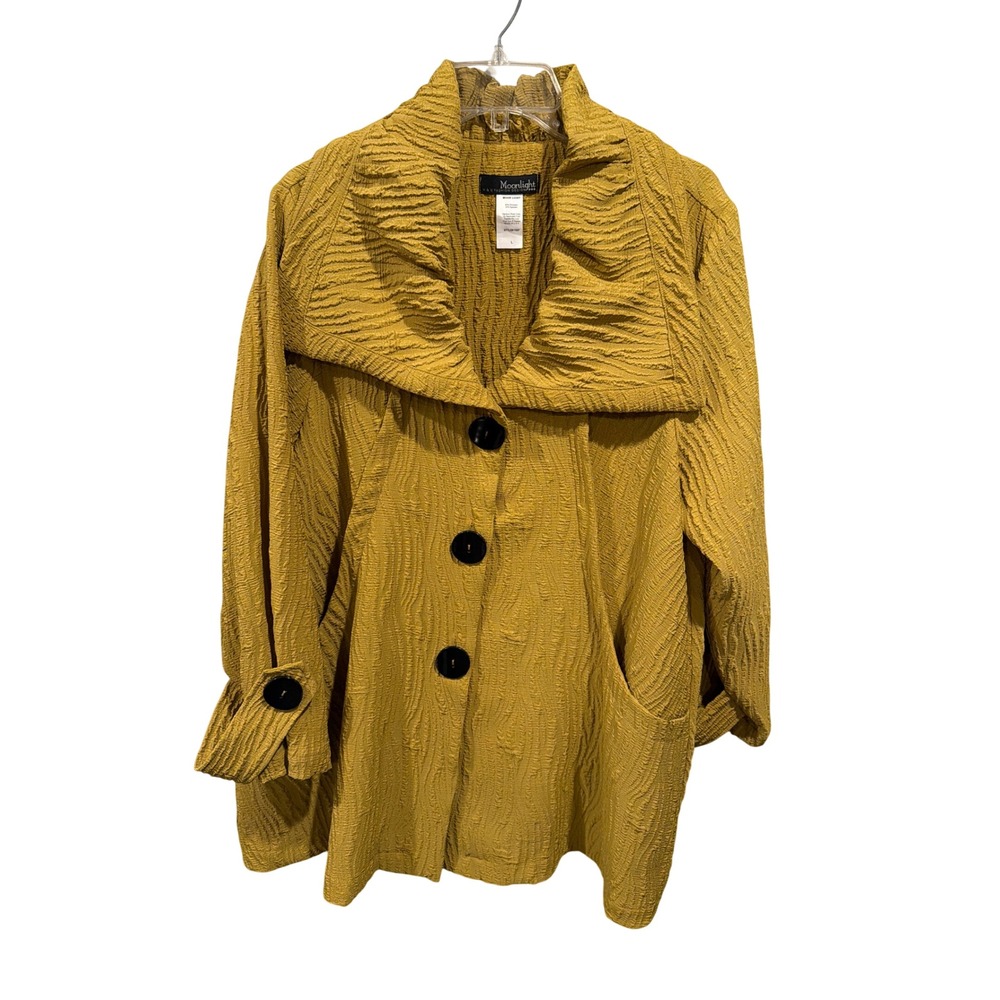 Moonlight Jacket Mustard Yellow Crinkle Textured Shawl Collar Button Up 7527 L